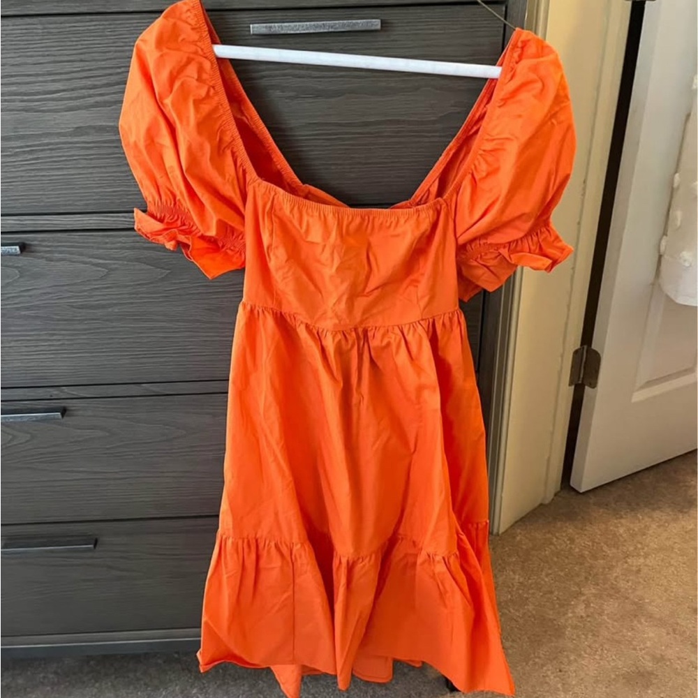 Amazon Orange Puff Sleeve Mini Dress